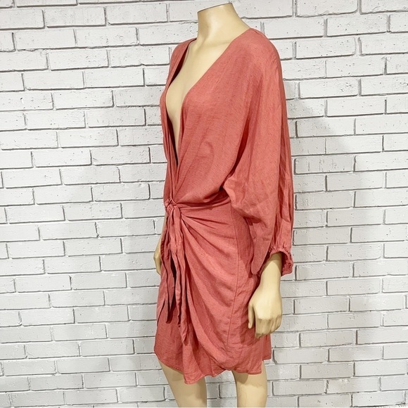 Anthropologie Women’s Puff-Sleeve Wrap Mini Dress in Pink - Picture 3 of 12